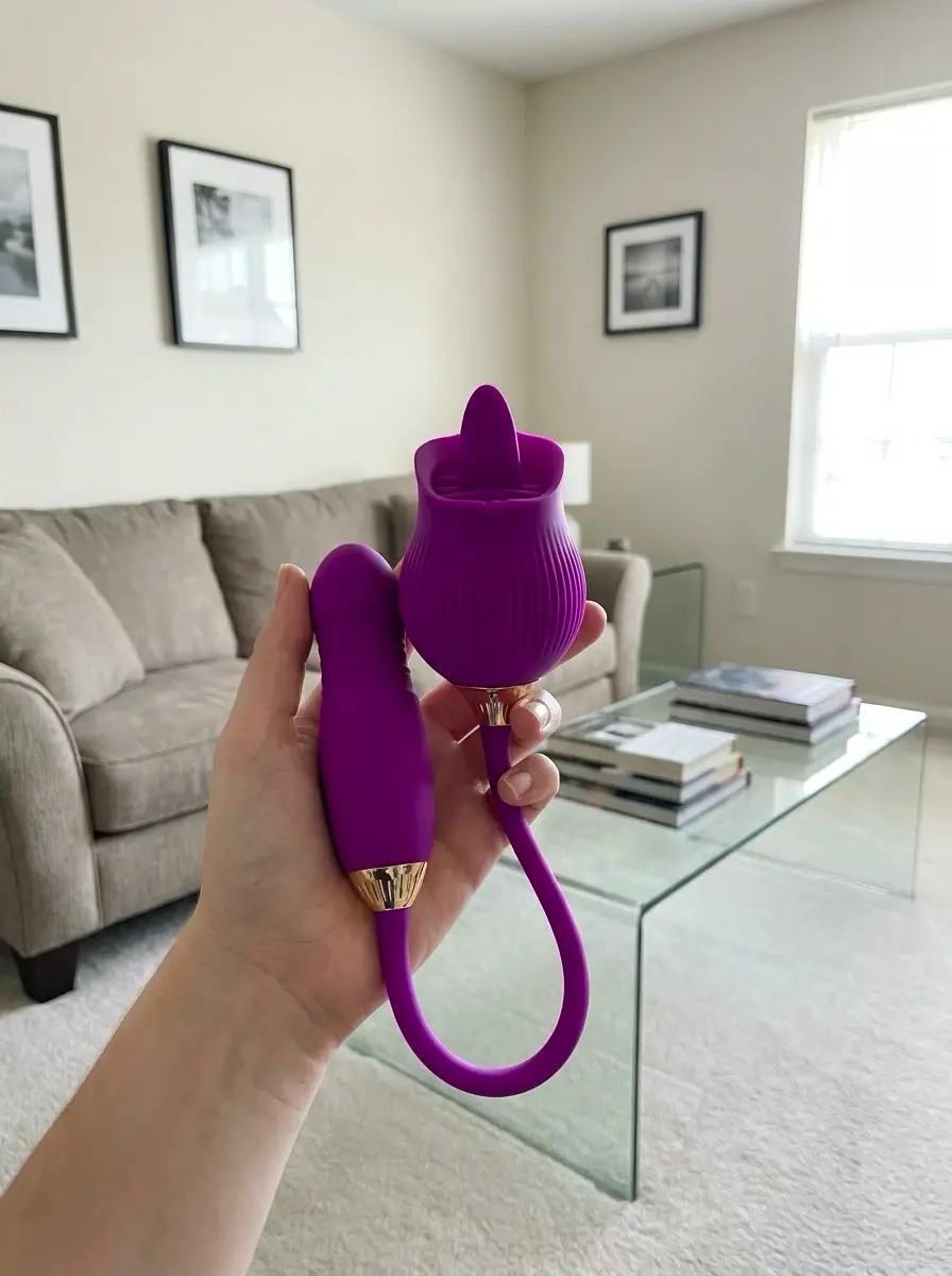 Clienta sosteniendo el vibrador Toque Íntimo